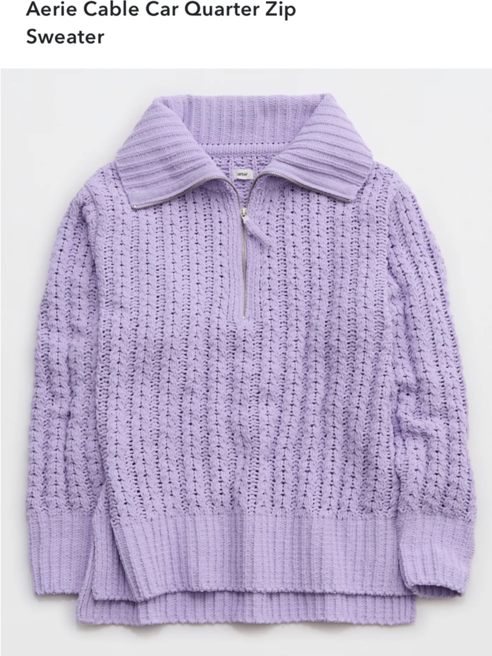 aerie Lavender Cable-Knit Quarter Zip Pullover